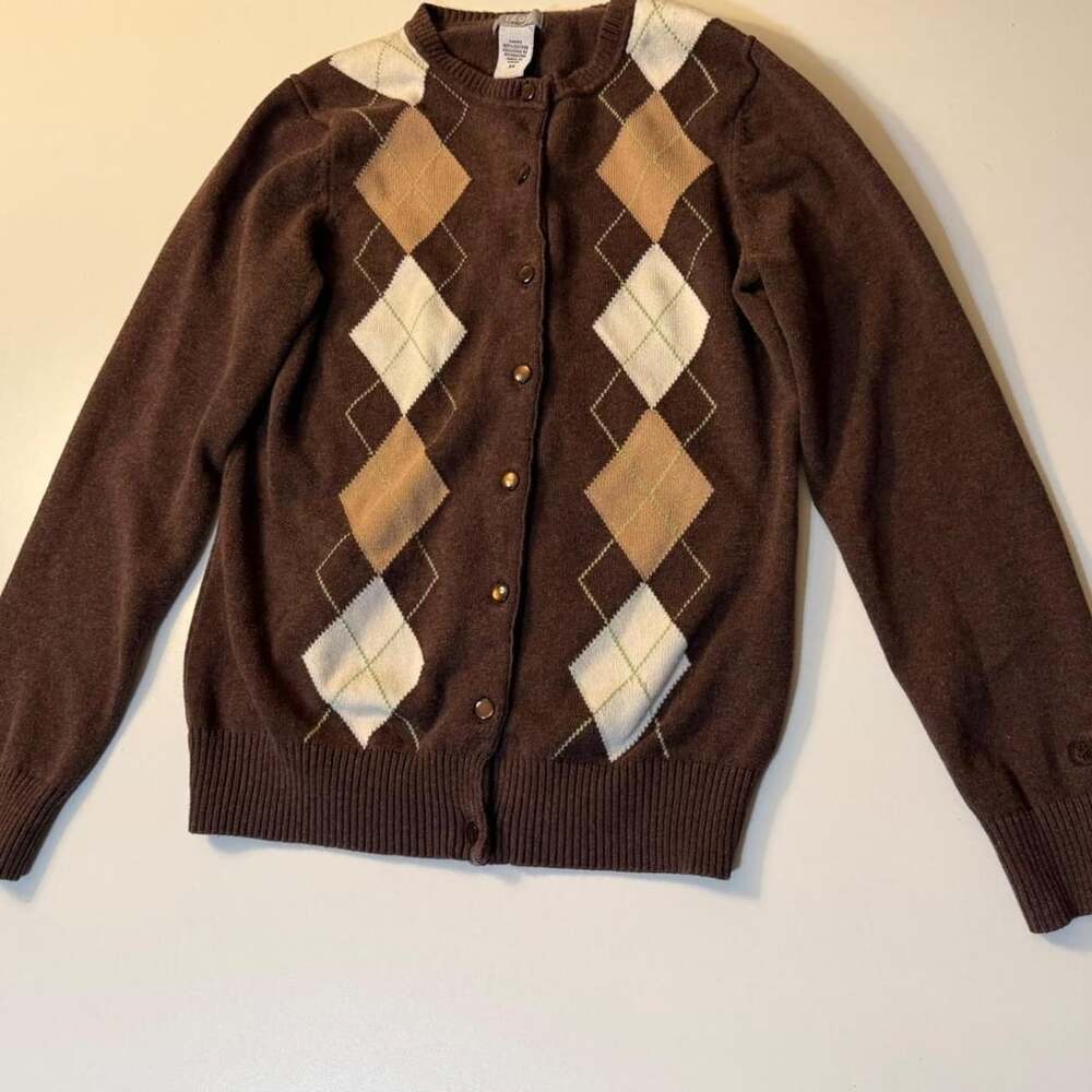 IZOD Golf Brown Argyle Cardigan Sweater